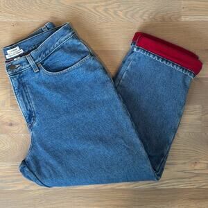 LL Bean Original Fit Relaxed Jeans Red Fleece Lined Straight Womens 12 Petite